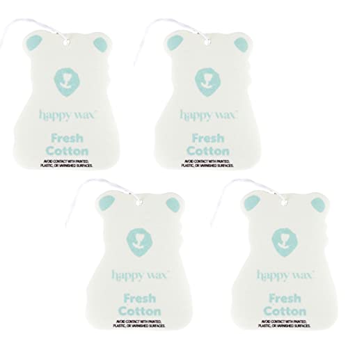 Image of Happy Wax Fresh Cotton Hanging Car Cub Air Freshener - Scented and Infused with Natural Essential Oils - Cute 4-Pack