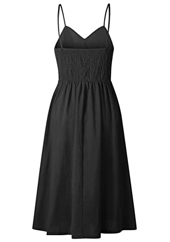 Image of YMING Womens Summer Spaghetti Strap Dresses Button Down Floral Sundress High Waist Swing Midi Dress with Pockets