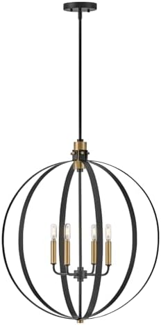 Lark Cirque Medium Orb Chandelier, Dimmable, Customize Height, Sloped Ceilings, Black and Lacquered Brass