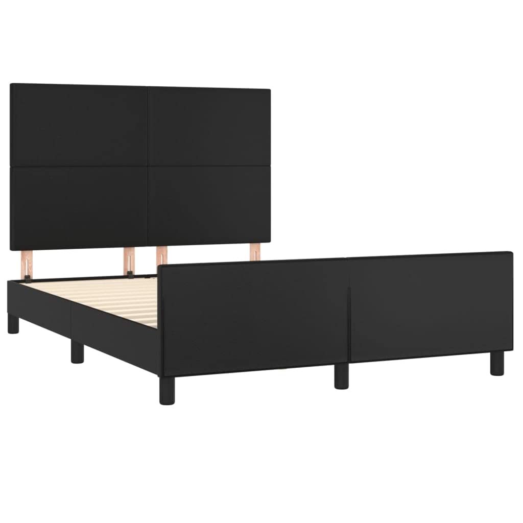 sztuczna skóra regulowany zagłówek 140x190 cm czarny | Rama łóżka z zagłówkiem czarna 140x190 cm sztuczna skóra regulowana wysokość stabilna konstrukcja z listwami