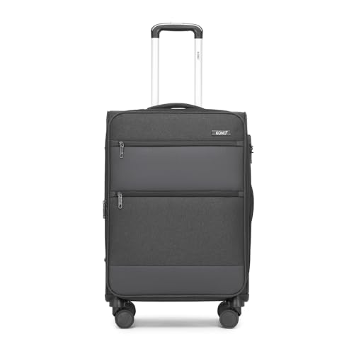 Image of Kono Medium Checked Luggage Softshell Suitcase with Spinner Wheels, 24in | Expandable Lightweight Rolling Travel Suitcase with TSA Lock, Spinner Wheels, Durable Zipper, Black