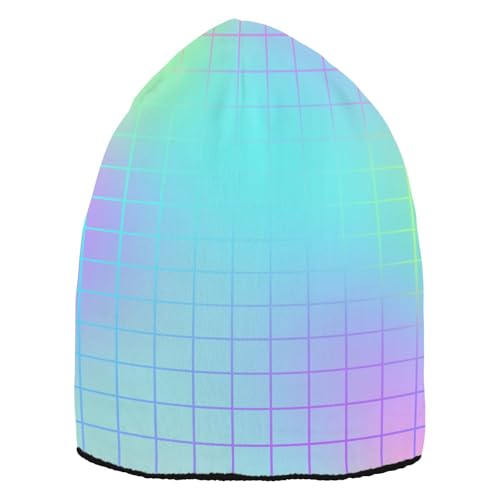 EtherSpher Gorro de invierno colorido con diseño láser cuadrado para hombre, gorro de punto para mujer, cómodo para (prop1), Cuadrados coloridos con diseño láser, talla única