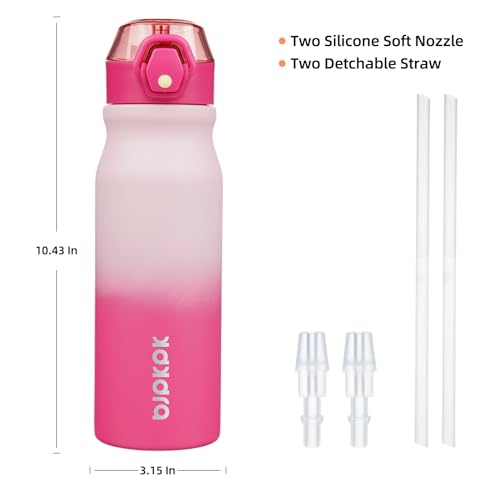 Image of BJPKPK 25 oz Insulated Water Bottle, Straw, Handle, Stainless Steel Flask | Leak Proof Locking Lid, Thermal, Double Wall Vacuum, Keeps Hot /Cold, Dishwasher Safe, Travel & Sports, Cherry Blossom