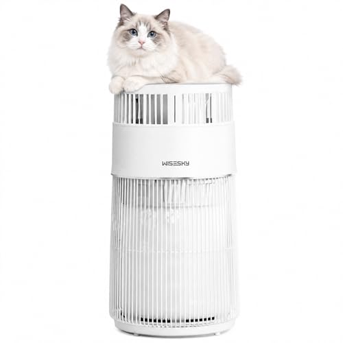 WISESKY Cat Air Purifier with Bite-Resistant Cord & Wide Grille and Tip-Over Protection | Air Purifier for Home with 360° Air Intake for Pet Hair | APP Control | Covers Up to 1644 Sq.Ft