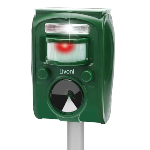 Livoni Cat Repellent Foxes Repellers Ultrasonic Solar Battery Operated Animal Cat Deterrents Scarer for Gardens Waterproof Outdoor with Ground
