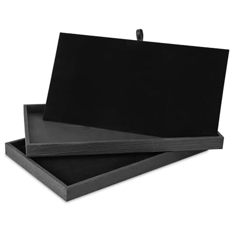 MOOCA Wooden 2Pcs Stackable Jewelry Display Tray with 2 Removable Black Luxurious Velvet Jewelry Display Pads for Rings, Necklaces, Earrings, and Watches, Black Color Cover