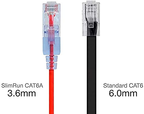Image of Monoprice - 116334 SlimRun Cat6A Ethernet Patch Cable - Snagless RJ45 UTP Pure Bare Copper Wire 10G 30AWG 14ft Red 10-Pack