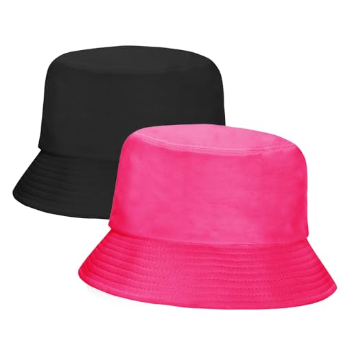 Rosoz 2 Pack Bucket Hat for Women Men Summer Travel Beach Sun Hat Outdoor Cap Unisex Bucket Hats