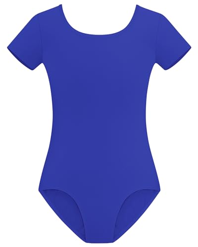 Stelle Leotards for Girls Dance Costumes Short Sleeve Scoop Neck Ballet Outfits (Royal Blue 10-11Y)