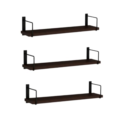 Image of Dime Store Engineered Wood Wall Shelf Floating Wall Mounted Shelf with Metal Brackets for Living Room, Bedroom & Office | Multipurpose Display Rack for Books, Plants, Decor & Storage (Brown)