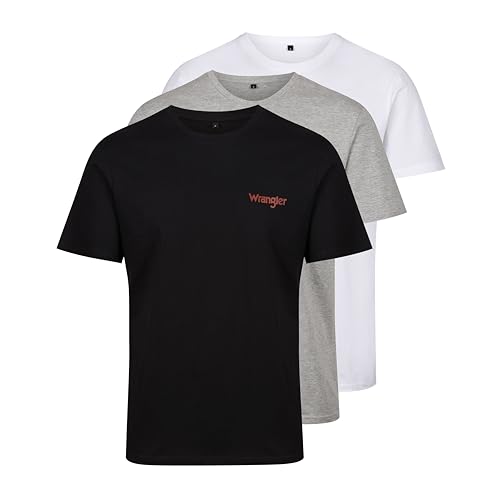 Wrangler Marston Camisetas Hombre Pack de 3 | T Shirt Básica 100% Algodón, Negra/Gris/Blanca | Ropa de Hombre Deportiva y Casual | Idea de Regalo Original para Hombre