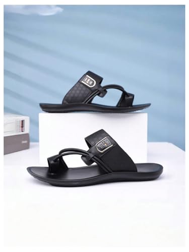 Image of GORGLITTER Men's Leather Sandals Slide Beach Outdoor Round Flip Flops Slip On Slippers