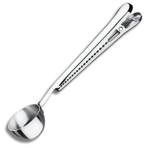 Colher Medidora de Inox Prata Para Café Chá Aveia Suplementos Açúcar Farinha com Prendedor Clipe