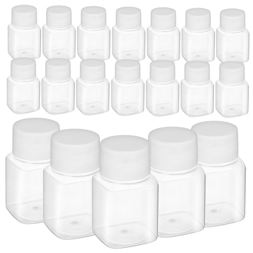 20pcs Refillable Plastic Square Bottles 30ml Travel Containers Screw Caps Empty Portion Bottles for Liquids Makeup and Toiletries Leakproof Storage