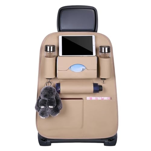 Generisch Organizador de asiento trasero para coche, piel sintética, protección para asiento trasero con soporte para bebidas, organizador de almacenamiento para juguetes, tableta, botella, paraguas