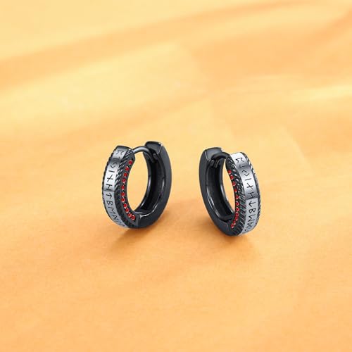 MEDWISE Unisex Viking Runes Hoop Earrings 925 Sterling Silver Hypoallergenic Punk Huggie Hoop Earring Jewelry Gifts with Delicate Packaging2