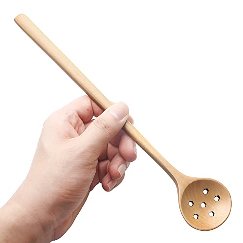 1 Pieces Olive Wooden Spoon,11 Inches Korean Style Long Handle Wooden Round Slotted Spoons for Jam Olive