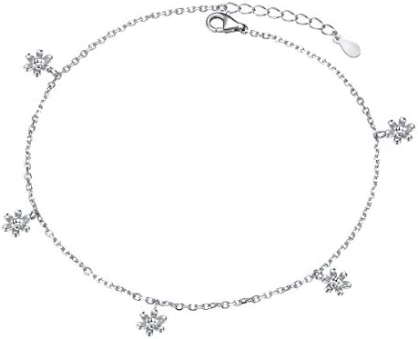DAOCHONG Flower Anklet for Women S925 Sterling Silver Adjustable Foot Plus Ankle Bracelet