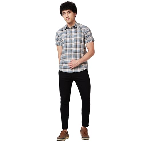 Image of Spykar Men's Regular Fit N /A Half Sleeve Checked Casual Shirts