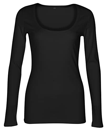 Roselux Women Long Sleeve Scoop Neck Ribbed Fitted Knit Shirt Basic T-Shirts3