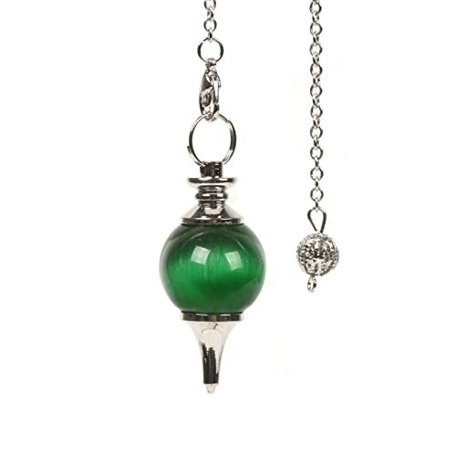 Justinstones 合成グリーンキャットアイ ヒーリング クリスタル 宝石 ダウジング 40mm チャクラ レイキ ポイント 振り子 占い用