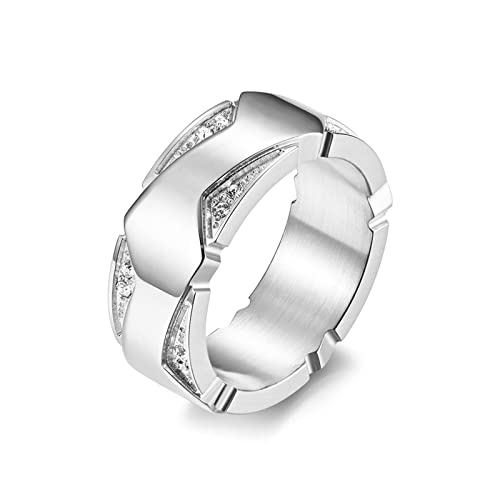 Anillos de hombre de acero inoxidable con circonitas de boda estilo onda brillante