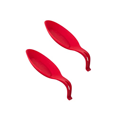 GRIRIW 2pcs Heat Resistant Silicone Spoon Rest Flexible Utensil Holder for Kitchen Dining Table and Restaurant Use Easy to Clean Spoon Mat Red