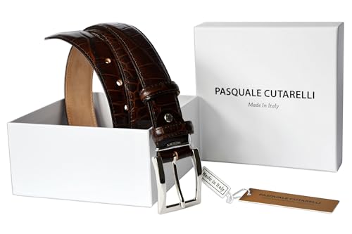 Image of Men's Italian Crocodile Embossed Leather Belt | Genuine Italian leather. Refined crocodile embossed texture. 35mm (1.38 inch) dress width. Handmade in Italy. Gift boxed.