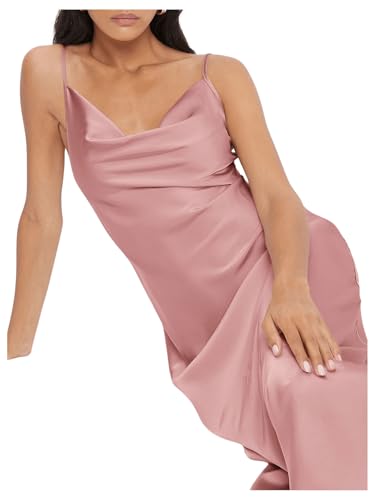 Image of Floerns Women's Spaghetti Strap Cowl Neck Long Slip Satin Silk Midi Dress