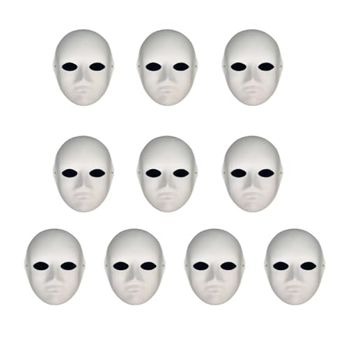 Yamoloz 10 Stück bemalbare Papiermasken für Karneval, Cosplay, Halloween-Party, Damen, Herren, DIY, weiße Papiermaske, Maskerade, Zellstoff, blanko zum Malen
