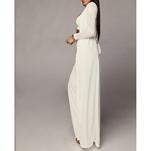 Image of Women's 2 Piece Outfits Set Ribbed Short Sleeve Casual Crop Top Wide Leg Pants Suit Set