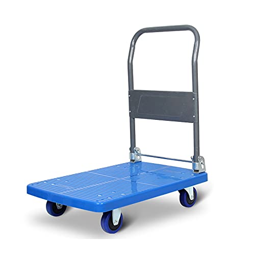 Carretilla de mano con plataforma plástica y mango metálico plegable pequeño azul miniatura 1