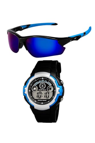 Image of Zynic Digital LED Sports Watch And Sunglasses | Stylish Combo Gifts For Kids Boys | UV Protection Sports Cooling Glasses Shade with Wrist Watch| Birthday Gift For Kids (Age 3 To 12)