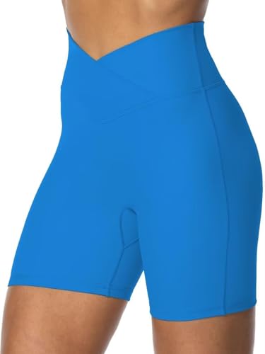 Image of Sunzel Crossover Biker Shorts for Women, No Front Seam V High Waist Yoga Workout Gym Shorts with Tummy Control