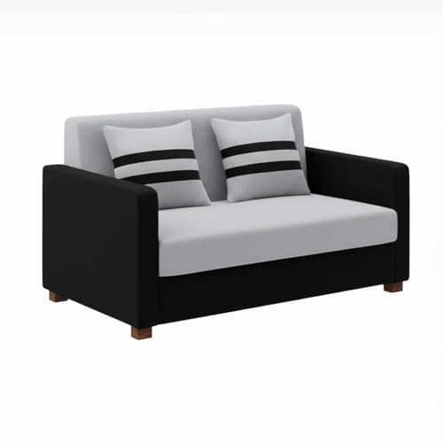 Image of FURNY Lifestylio 2 Seater Fabric Sofa Set (Light Grey-Black) Premium Velvet Finish | Ideal for Living Rooms, Offices