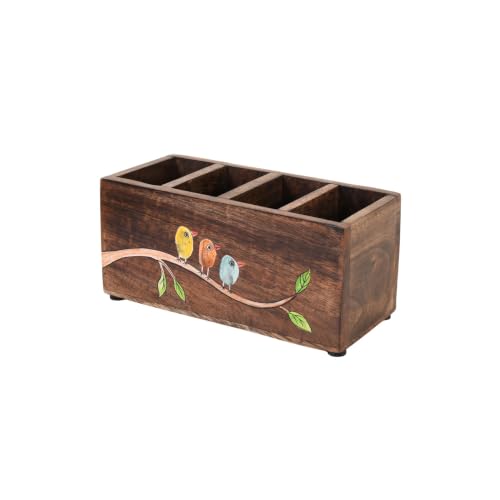 Image of Aakriti Art Creations Handcrafted Mango Wood Cutlery Rack for Kitchen & Dining Table |Wooden Cutlery Holder & Organizer |Dining Table Decoration Items | Kitchen Accessories | Indian Handicraft | Brown