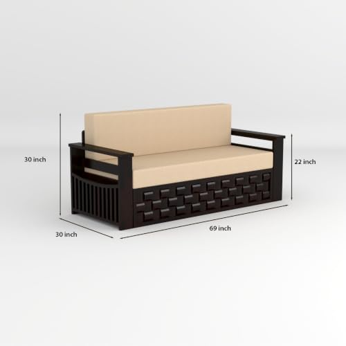 Image of Solid Sheesham Wood Sofa Cums Bed with Mattress & Storage | Rosewood Convertible Sofa Bed for Living Room & Bedroom (G-Walnut, 3 Seater)