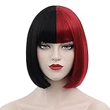 Bopocoko Red Black Wigs for Harley Quinn Costume, 12'' Short Red Black Bob Hair Wig with Bangs,...