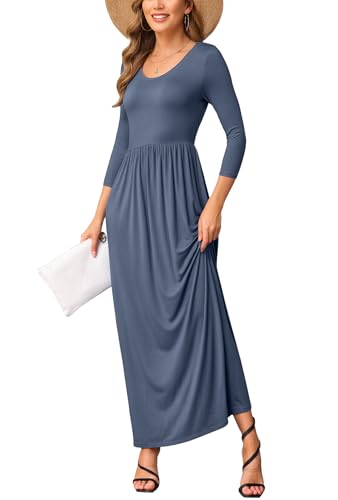 Image of EUOVMY Women's Long Sleeve Loose Maxi Dresses Casual Long Dresses with Pockets