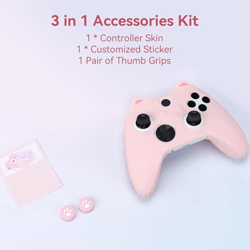 Image of GeekShare Cat Paw Controller Skin Grips Set Anti-Slip Silicone Protective Cover Skin Case Compatible with Xbox Series X Controller with 2 Thumb Grip Caps and 1 Sticker (Pink)
