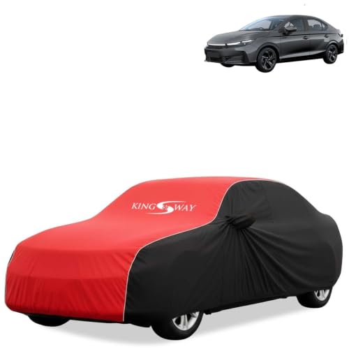 Image of KINGSWAY Super Waterproof Car Cover Only with Honda City (Year 2026 Onwards - All Model) | Mirror and Antenna Pockets | All Weather Car Body Cover with Silver Piping | Black Red