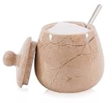 Marmor-Salzkeller mit Deckel, 8,9 cm, handgefertigt, Verona-Steinglas mit Löffel, Premium-Aufsatzaufbewahrung für Gewürze, Zucker, Gewürze, stilvolle Küchen- und Esszimmerdekoration