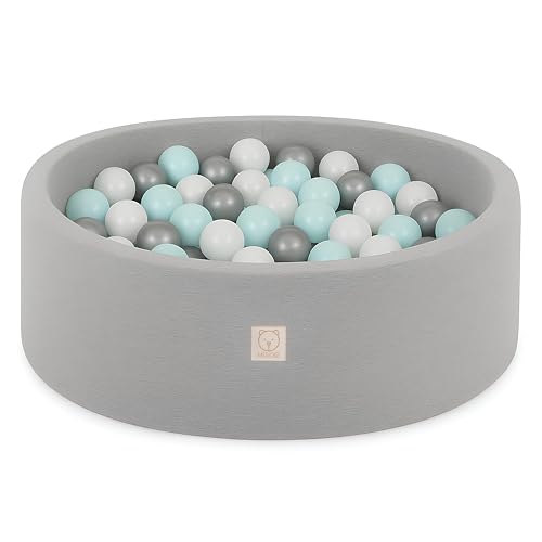 MISIOO Smart Piscine à balles - pour Chambre d'enfant - 200 balles - Jouet - Lavable en Machine - Certifié Öko-Tex - 90 x 30 cm - Gris Clair - Menthe/Argent/Blanc