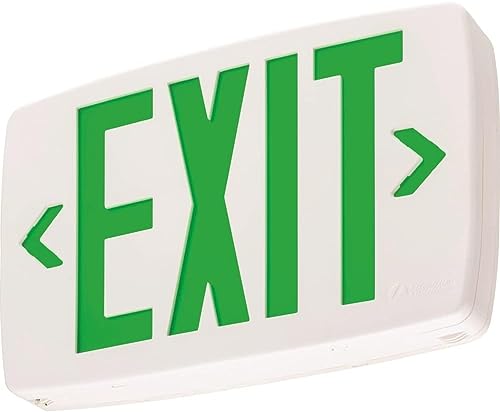 Image of Lithonia Lighting Quantum LED Emergency Exit Sign, Thermoplastic Exit Only Sign with Stencil-Faced White Housing and Green Letters with Nickel Cadium Battery (LQM S W 3 G 120 /277 EL N M6)