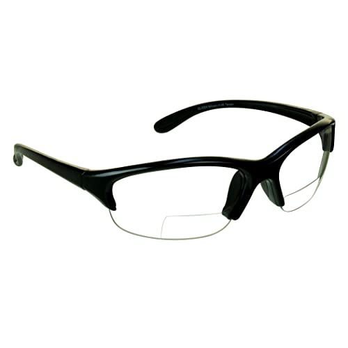 proSPORT Lector de seguridad bifocal de gafas de sol para hombres y mujeres, ANSI Z87.1, lentes transparentes de color marrón ahumado, marcos rosados o negros, Negro con transparente Cover