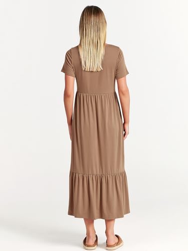 Image of ANRABESS Womens 2026 Summer Casual Maxi Dress A line Tiered Flowy Short Sleeve Crewneck T Shirt Beach Travel Long Dresses