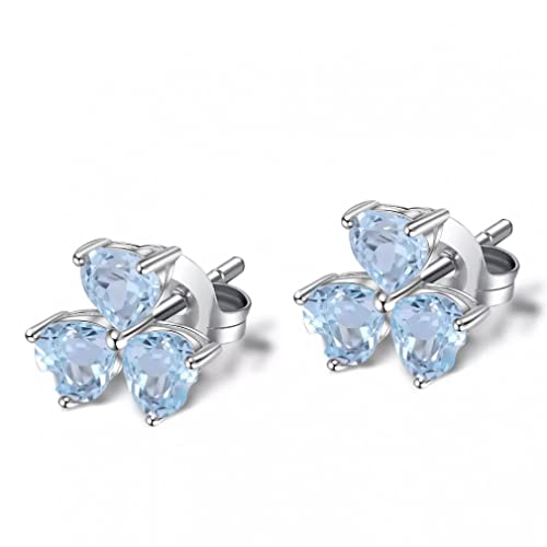 Boucles d'oreilles trèfle topaze bleu ciel 1,89 CT en cœur naturel pour femme