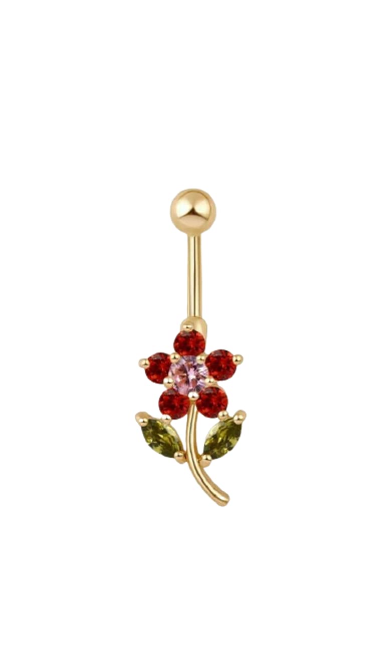 14k Yellow Gold Over Piercing Flowers Navel Ring Belly Button For Party Wedding