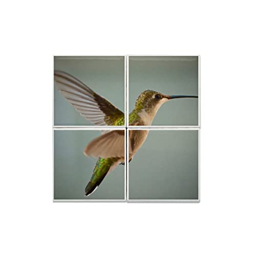 Colibri vert oiseau mouche faïence décorative murale salon lot 4 carreaux