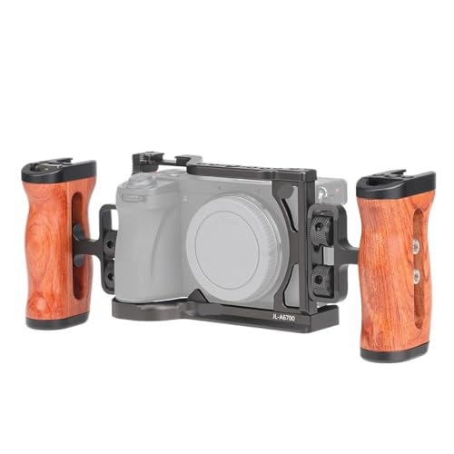 �݊���������܂�Sony A6700 ���r�b�g�P�[�W�p FOTGA DSLR �J�����P�[�W�A�n���h���ʒu���ߌ��t���r�f�I�ʐ^���O�ɑΉ�(Double wooden handle)